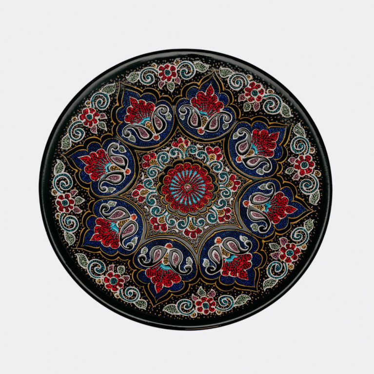 Unik handgjord dekorativ tallrik från Uzbekistan, 28 cm, droppteknik